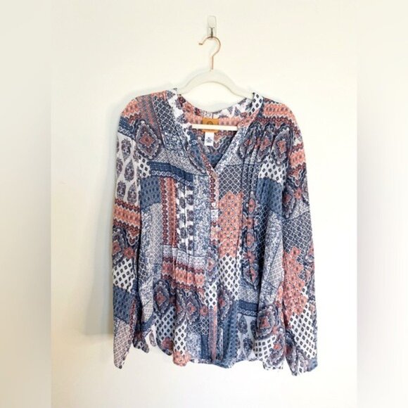 Ruby Rd. Women's Patchwork Print Button-Front Blouse Size XL - Picture 1 of 6